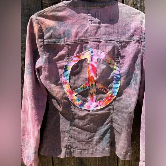 ND Division Purple Peace Tie Dye Denim Bohemian Hippie Jean Jacket - Picture 7 of 9